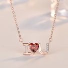 Wedding Red CZ I Love You Letters 925 Sterling Silver Necklace Rose Gold