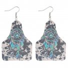 Western Cowgirl Style Sunflower Dreamcatcher Cow Earrings in Leather 2