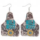 Western Cowgirl Style Sunflower Dreamcatcher Cow Earrings in Leather 3