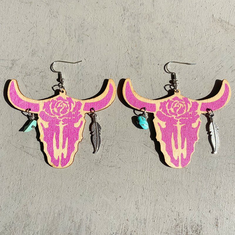 Western style wood wood earrings 1