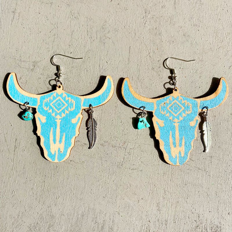 Western style wood wood earrings 2