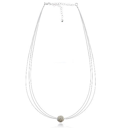 White Crystal Fireball Three Wire Necklace N13083CR
