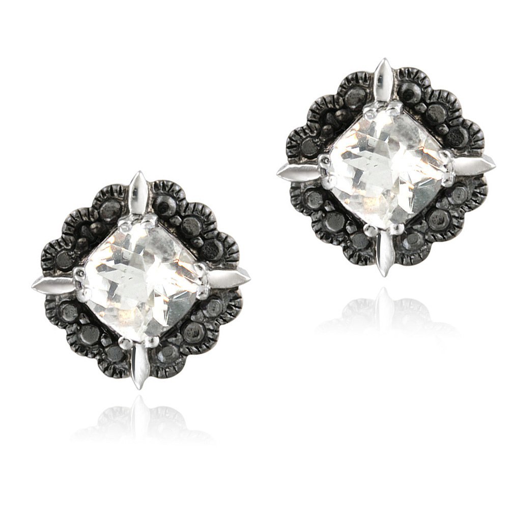 White Topaz & Black Diamond Accent Stud Earrings EBR13138WT