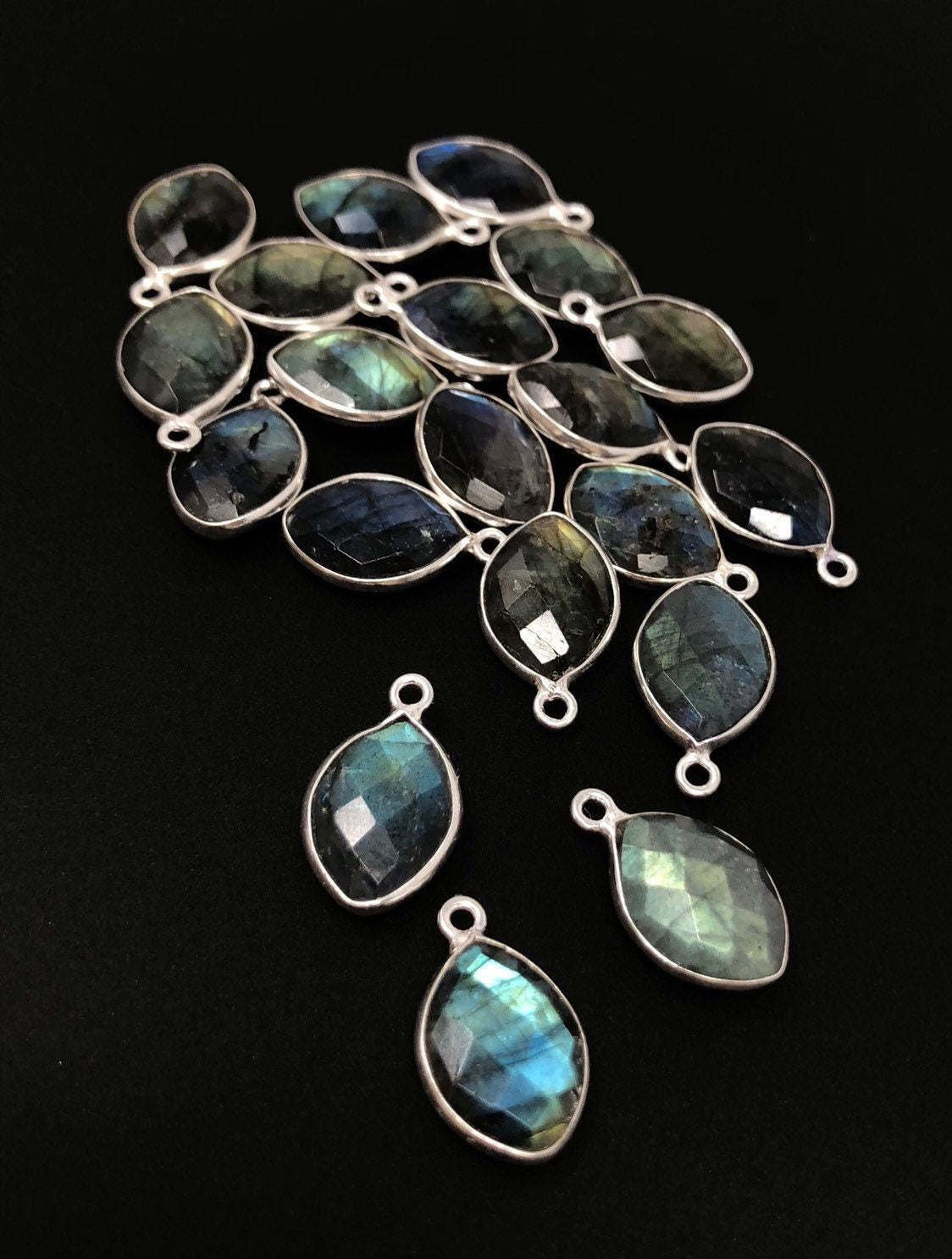 Wholesale Labradorite Gemstone Charms; Sterling Silver ChaJewelry Supplies 3 Pcs-4 Pcs 15.5x9