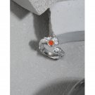 Women Red Round CZ Irregular 925 Sterling Silver Adjustable Ring Rhodium