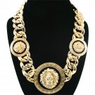 Women's Basketball Wives Style Gold Lion Heads Necklace Hip Hop Statement Chunky Chain Golden