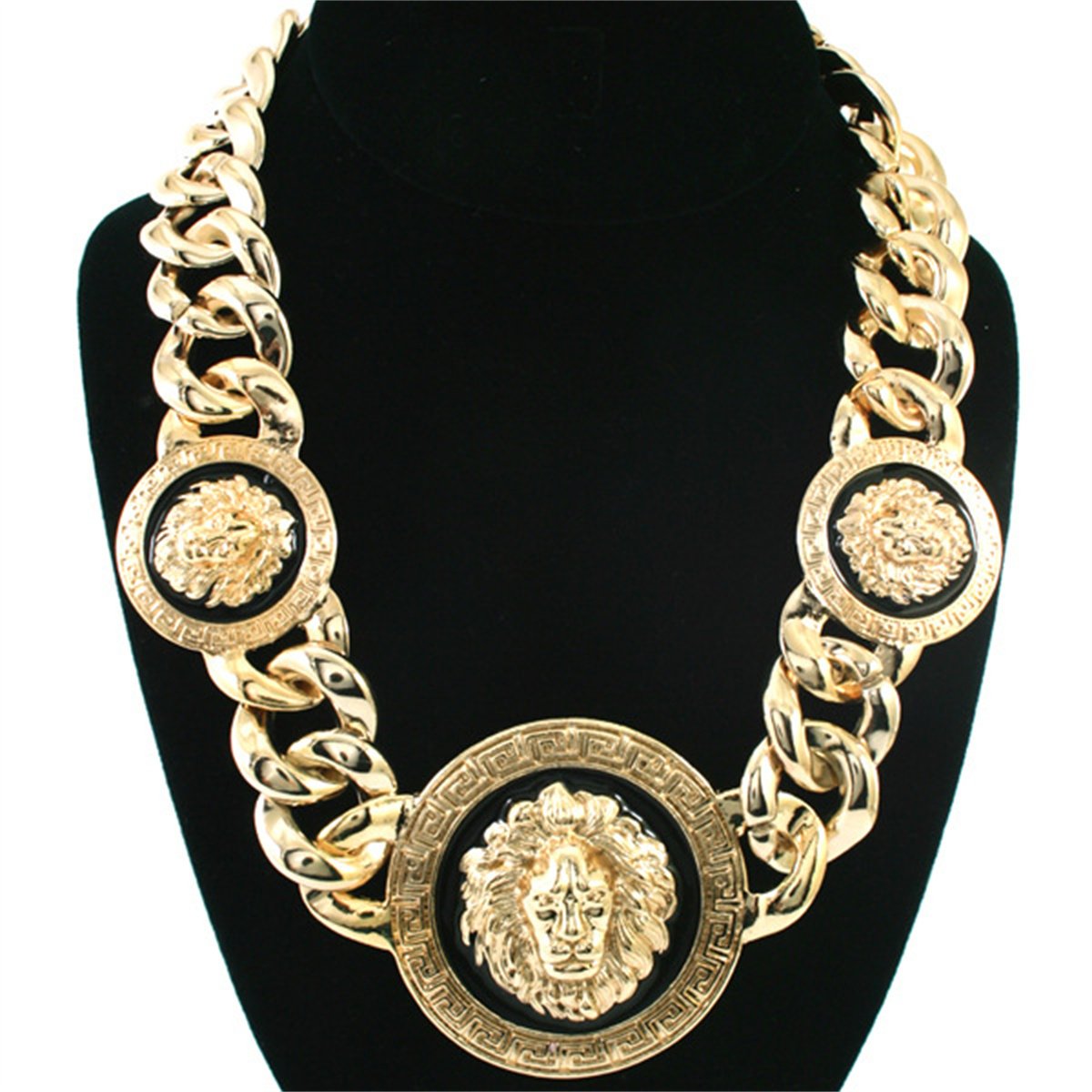 Women's Basketball Wives Style Gold Lion Heads Necklace Hip Hop Statement Chunky Chain Silver