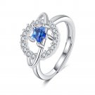Women's Star Single Row Blue Diamond Pentagram Open Planet Ring White gold