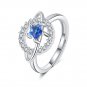 Women's Star Single Row Blue Diamond Pentagram Open Planet Ring White gold