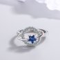 Women's Star Single Row Blue Diamond Pentagram Open Planet Ring White gold