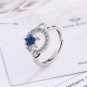 Women's Star Single Row Blue Diamond Pentagram Open Planet Ring White gold