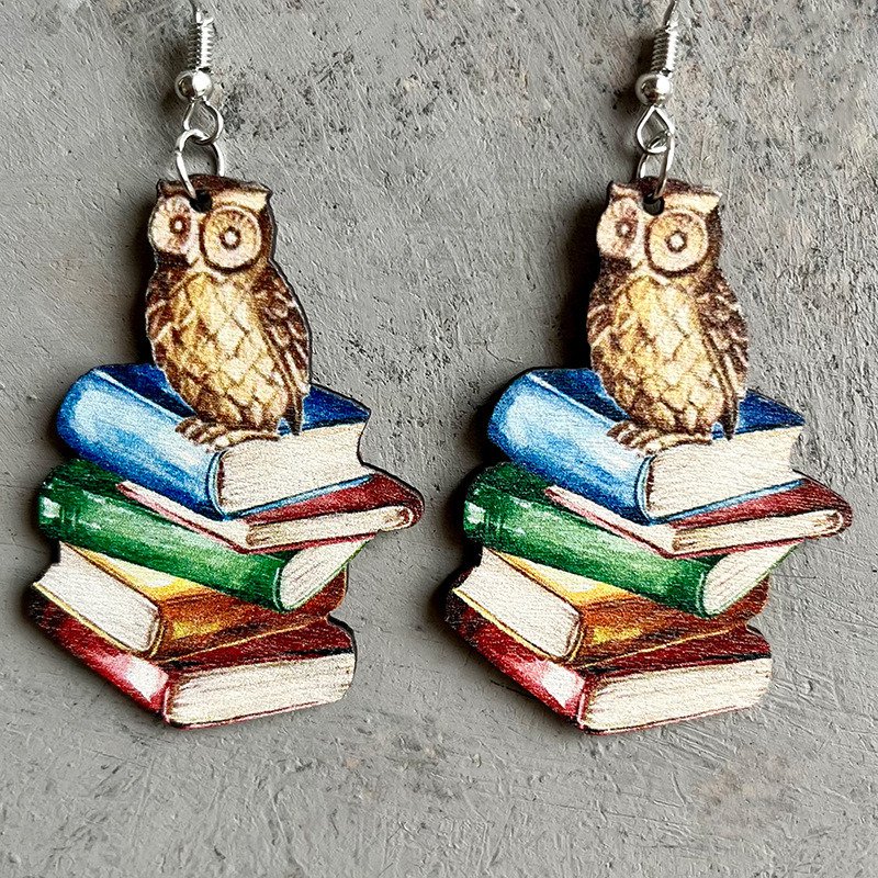 Wooden earrings gift book brush print earrings 1