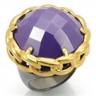0W311 - Gold+Ruthenium Brass Ring with Milky CZ in Tanzanite