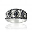1-2ct Black & White Diamond Criss Cross Silver Tone Band Ring RBR13785M-6
