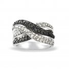 1-2ct Black & White Diamond Crossover Twist Silver Tone Band Ring RBR13787M-7