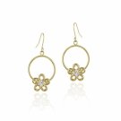 10K Gold Circle & CZ Flower Dangle Earrings ESG11699