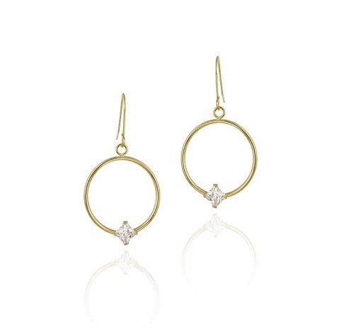 10K Gold Circle Dangle Earrings with CZ Square Stud ESG11716