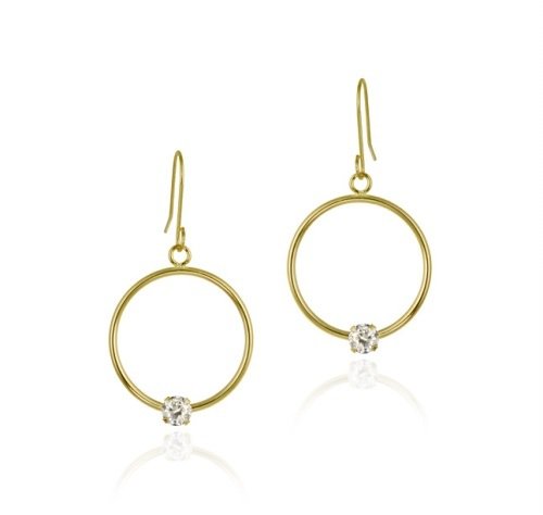 10K Gold Circle Dangle Earrings with CZ Stud ESG11714