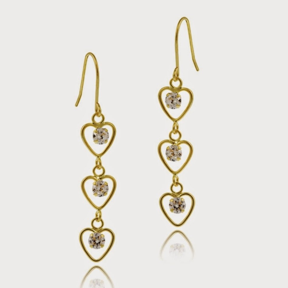 10K Gold Cubic Zirconia Triple Heart Dangle Earrings ESG12617