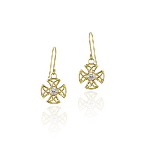 10K Gold CZ & Cross Design Dangle Earrings ESG11705