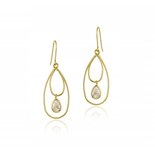 10K Gold CZ & Double Teardrops Dangle Earrings ESG11717