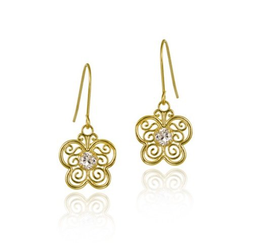 10K Gold CZ & Filigree Butterfly Dangle Earrings ESG11706