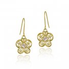10K Gold CZ & Filigree Butterfly Dangle Earrings ESG11706