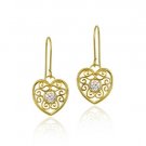 10K Gold CZ & Filigree Heart Dangle Earrings ESG11707