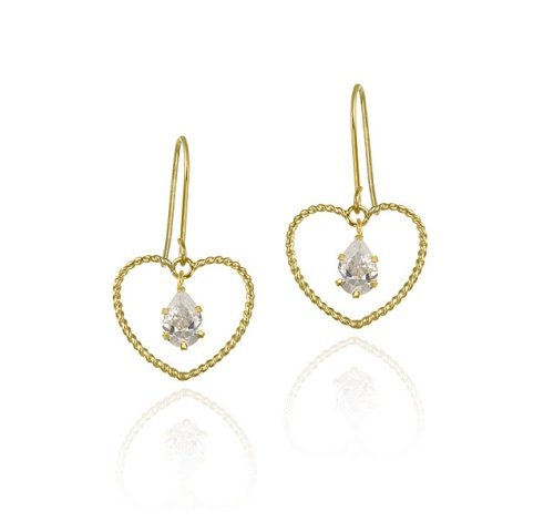 10K Gold CZ & Open Heart Dangle Earrings ESG11712