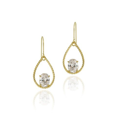 10K Gold CZ & Teardrop Dangle Earrings ESG11710