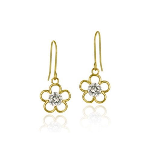 10K Gold CZ Flower Dangle Earrings ESG11703