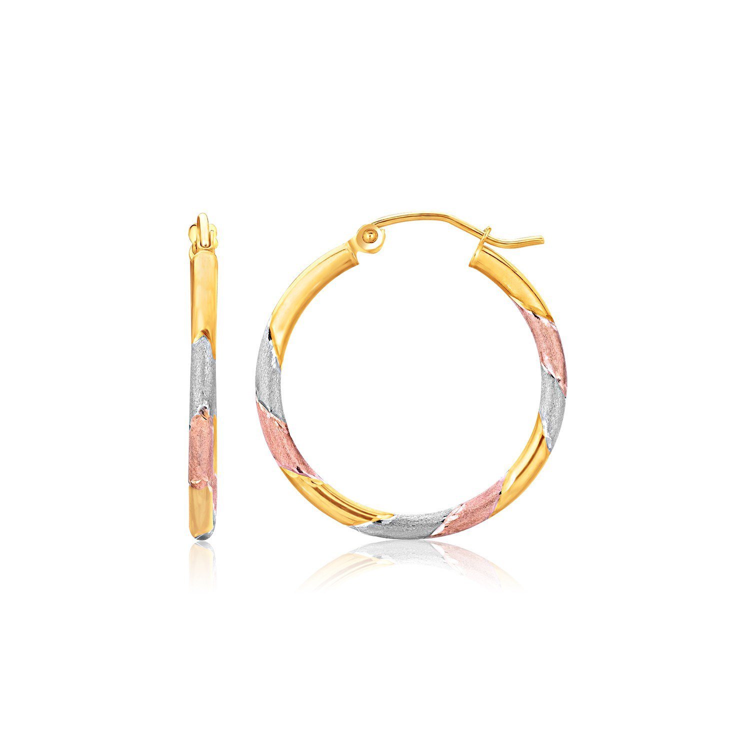 10k Tri-Color Textured Hoop Earrings (1inch Diameter) D78364944