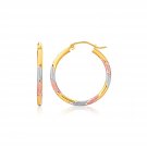 10k Tri-Color Textured Hoop Earrings (1inch Diameter) D78364944
