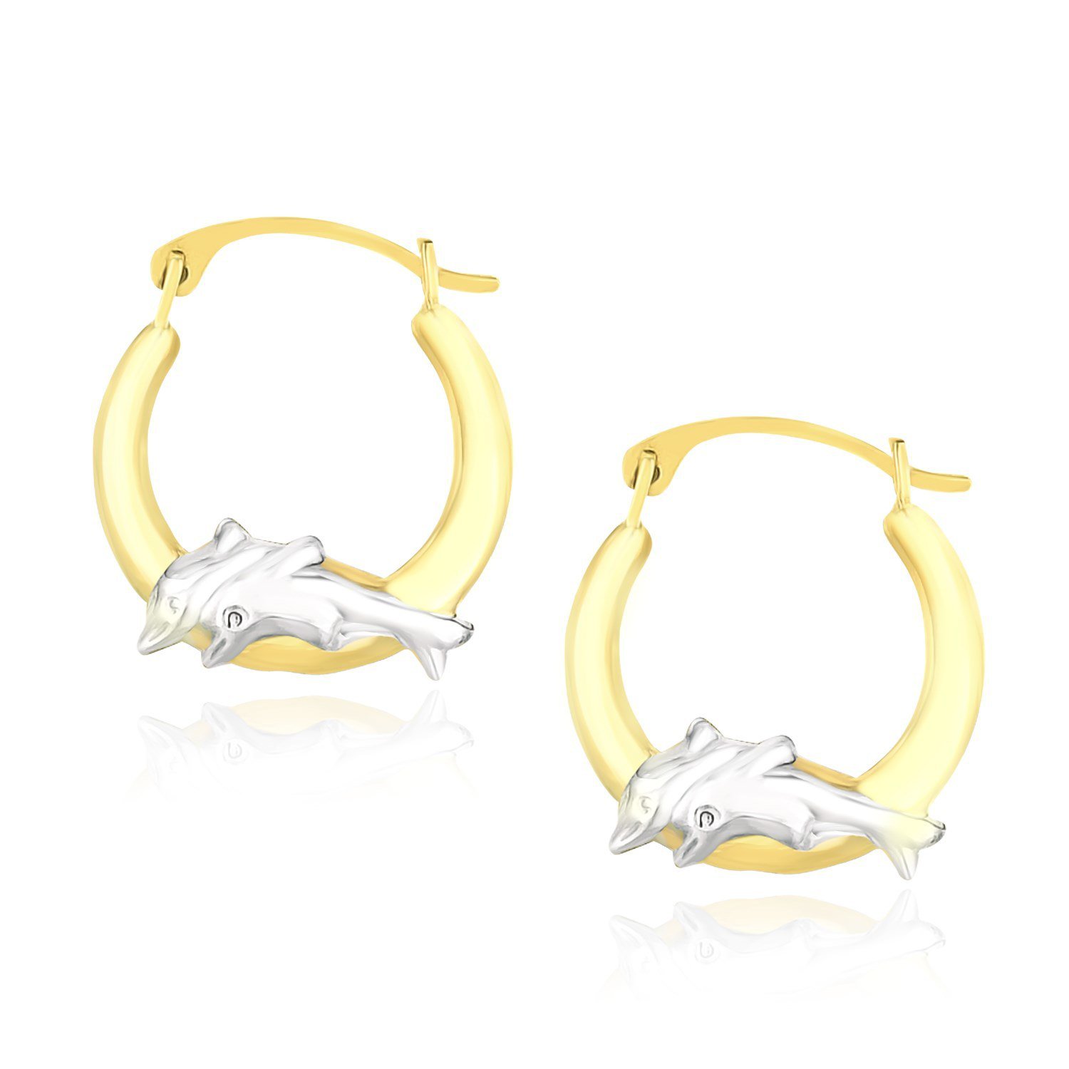 10k Two-Tone Gold Round Graduated Dolphin Design Hoop Earrings D22062975