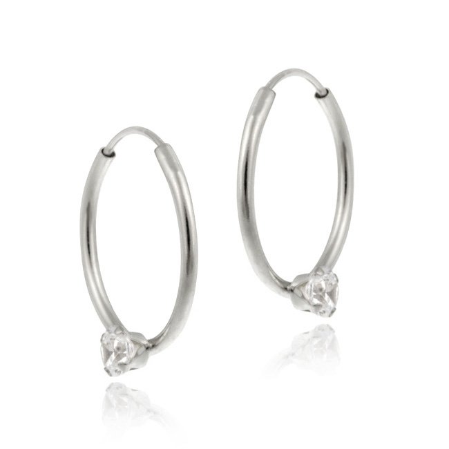 10K White Gold CZ Mini Endless Hoop Earrings HWG11484