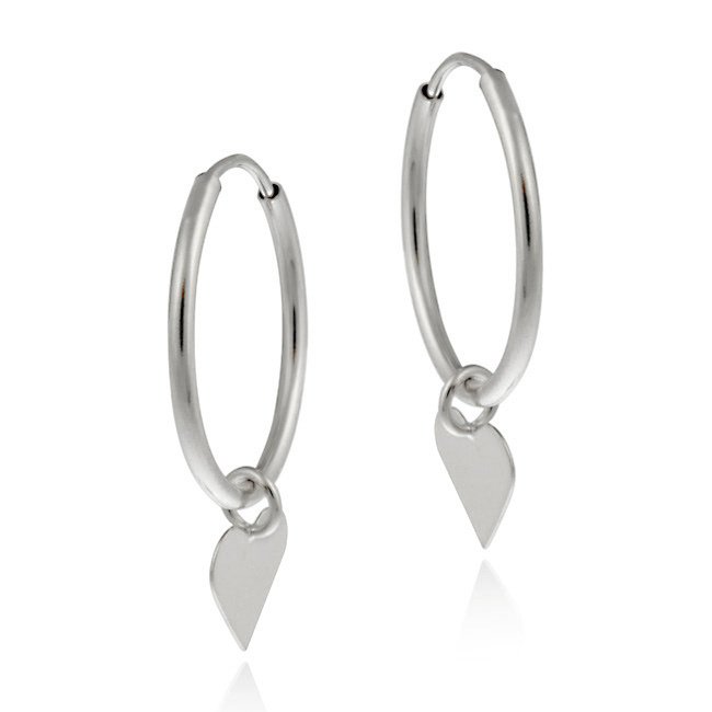10K White Gold Dangling Heart Endless Mini Hoop Earrings HWG11482
