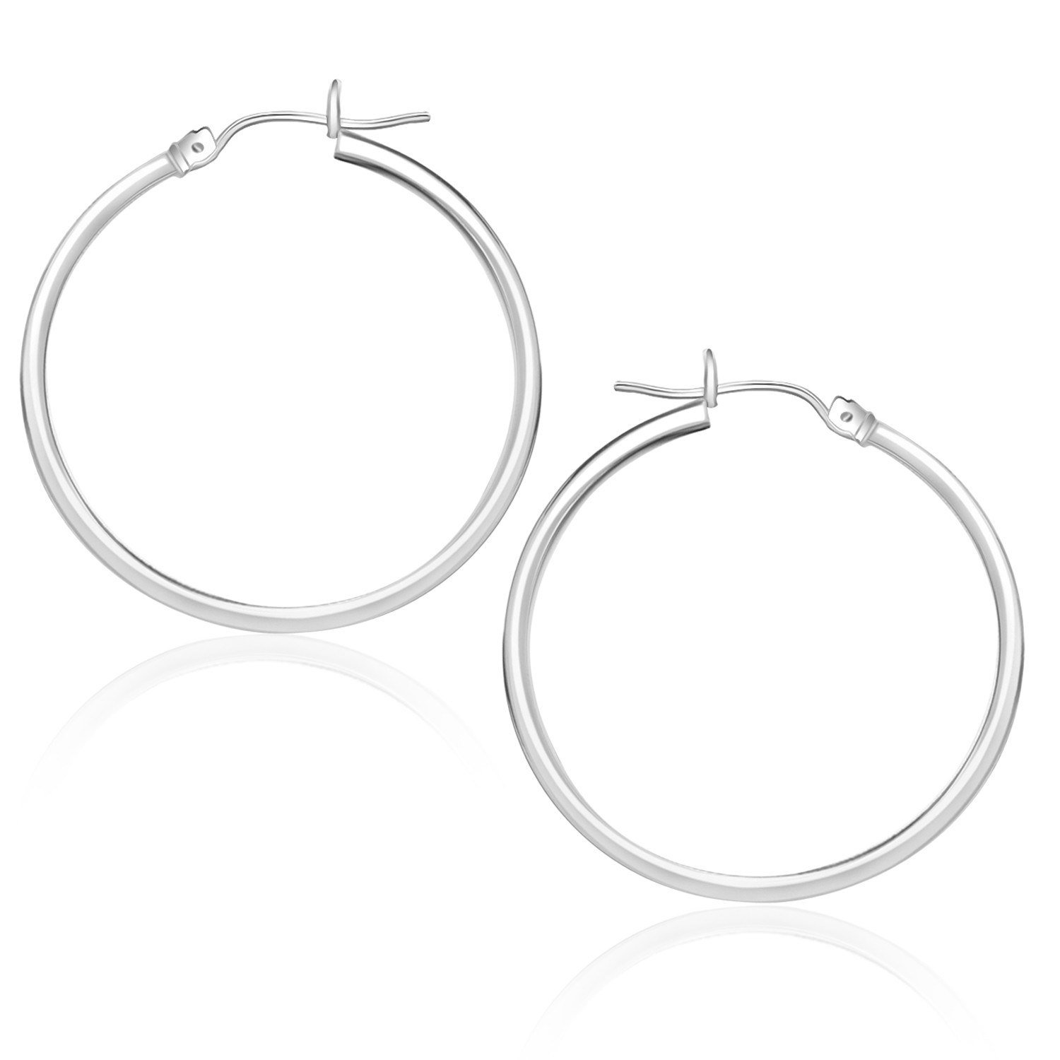 10k White Gold Polished Hoop Earrings (25 mm) D24629855