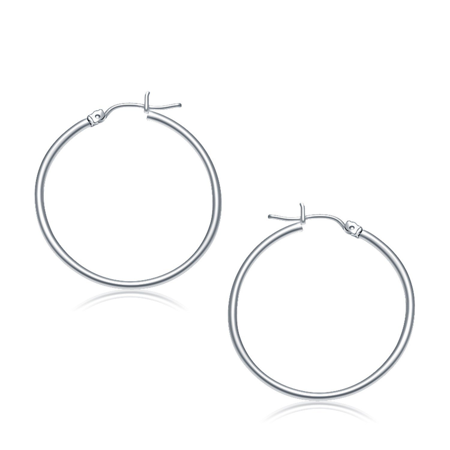 10k White Gold Polished Hoop Earrings (30 mm) D46289667