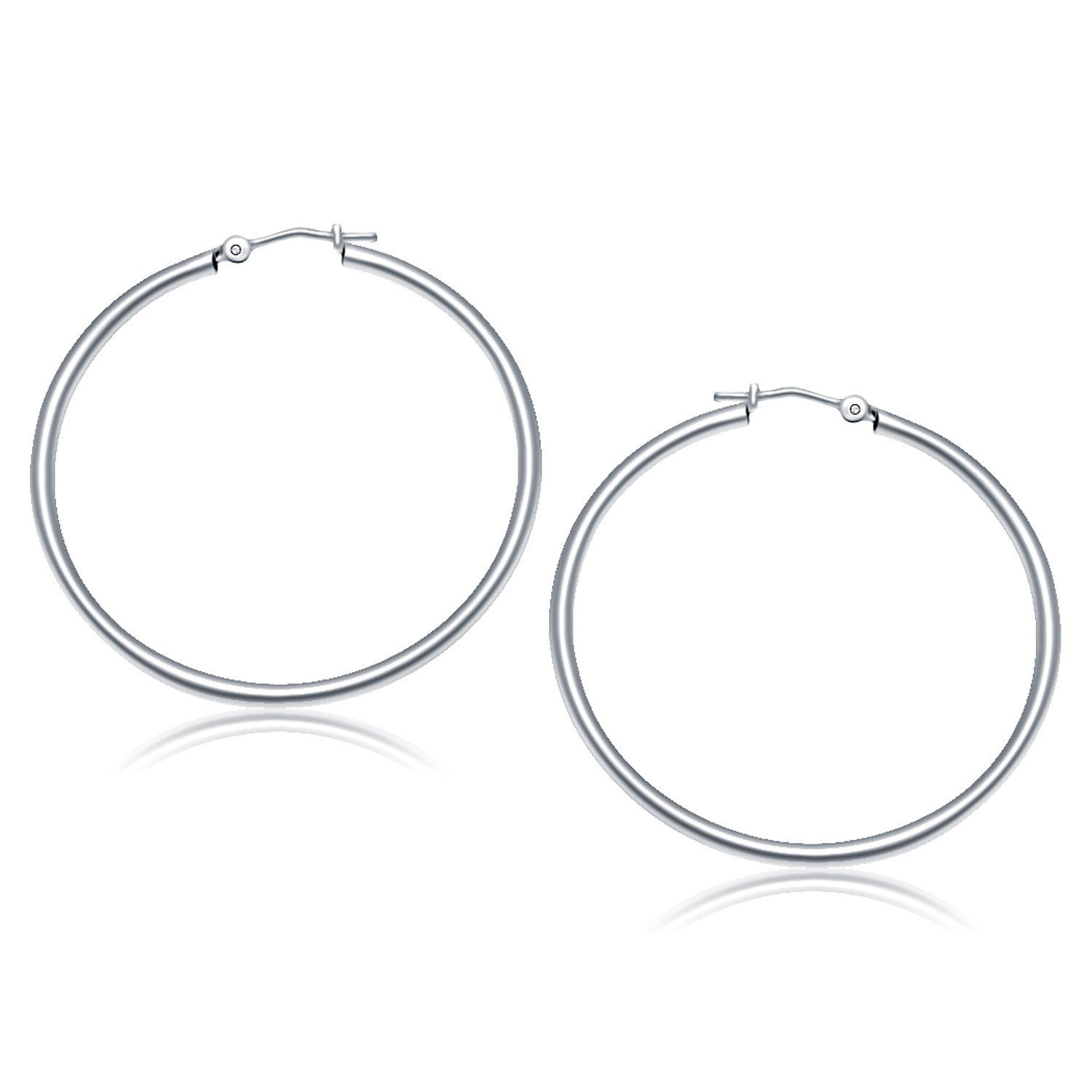 10k White Gold Polished Hoop Earrings (40 mm) D27343635