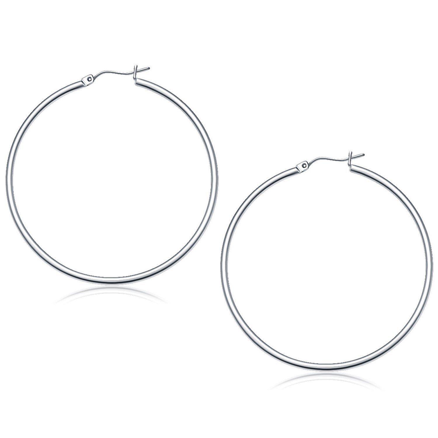 10k White Gold Polished Hoop Earrings (50 mm) D29345762