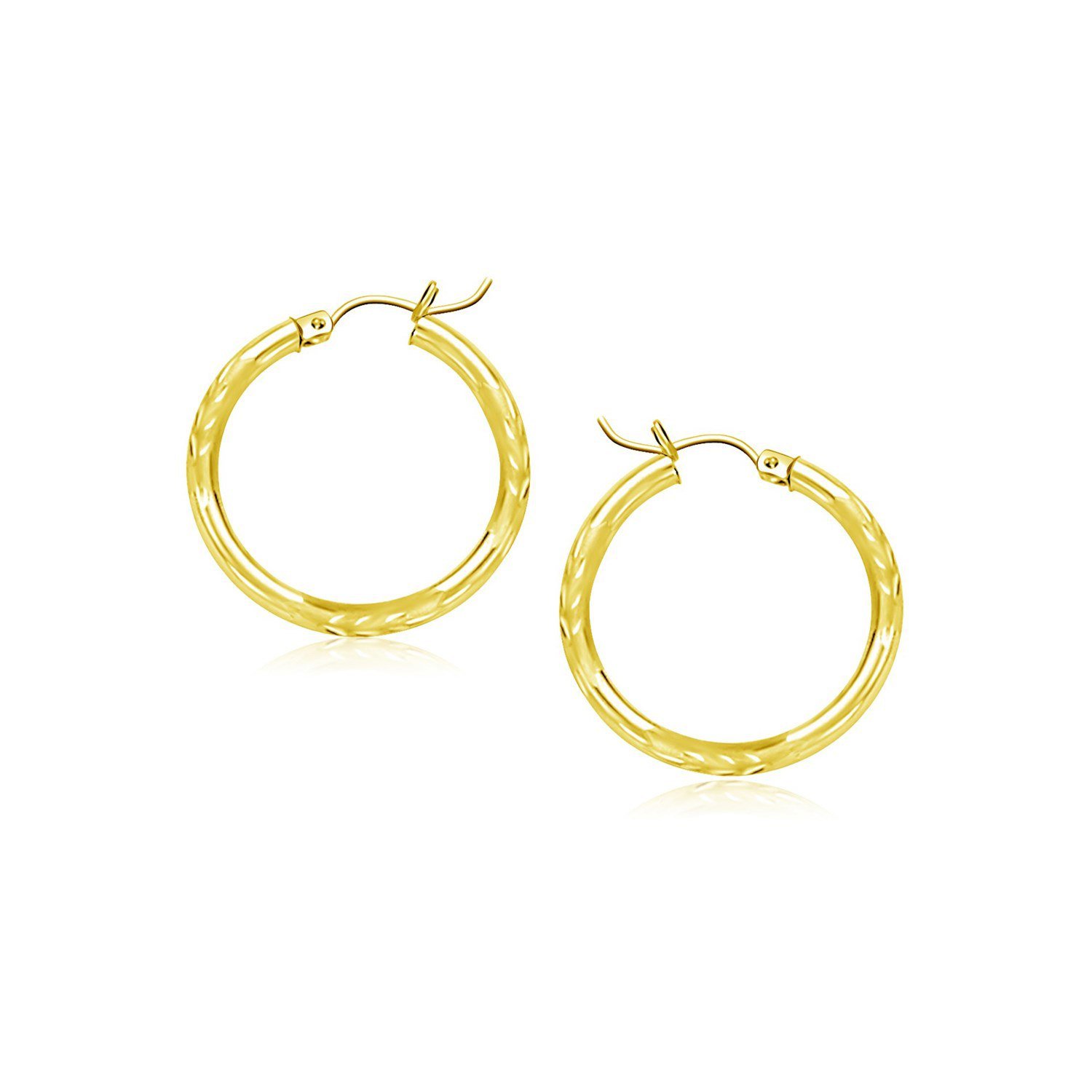 10k Yellow Gold Diamond Cut Hoop Earrings (15mm) Yellow Gold