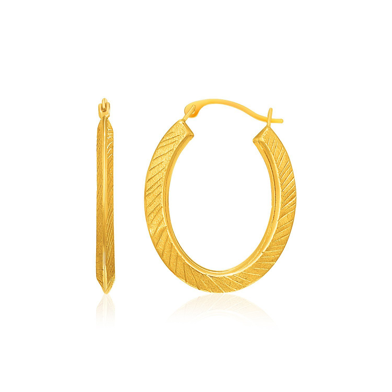 10k Yellow Gold Oval Line Texture Hoop Earrings D65494732