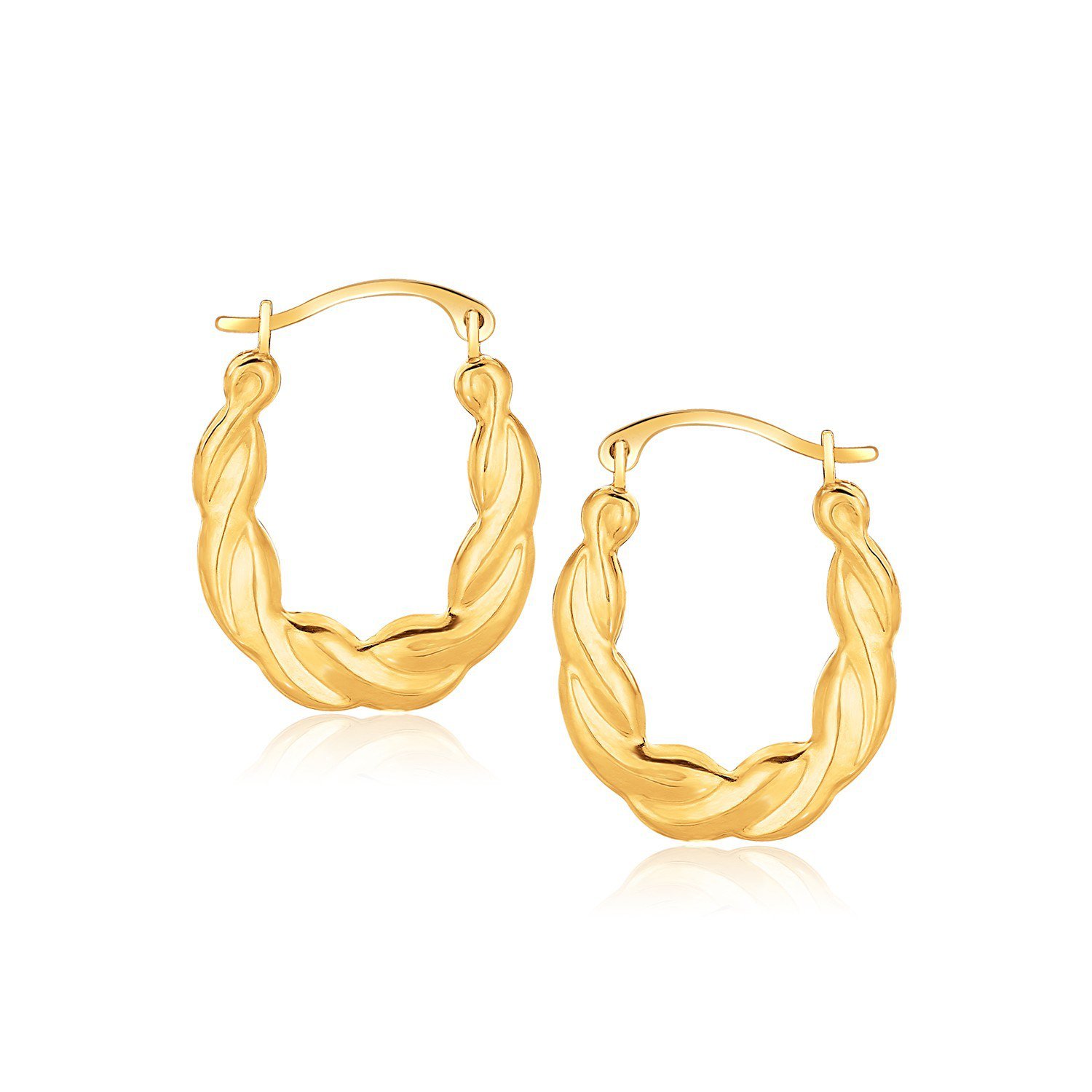 10k Yellow Gold Oval Twist Hoop Earrings D186775