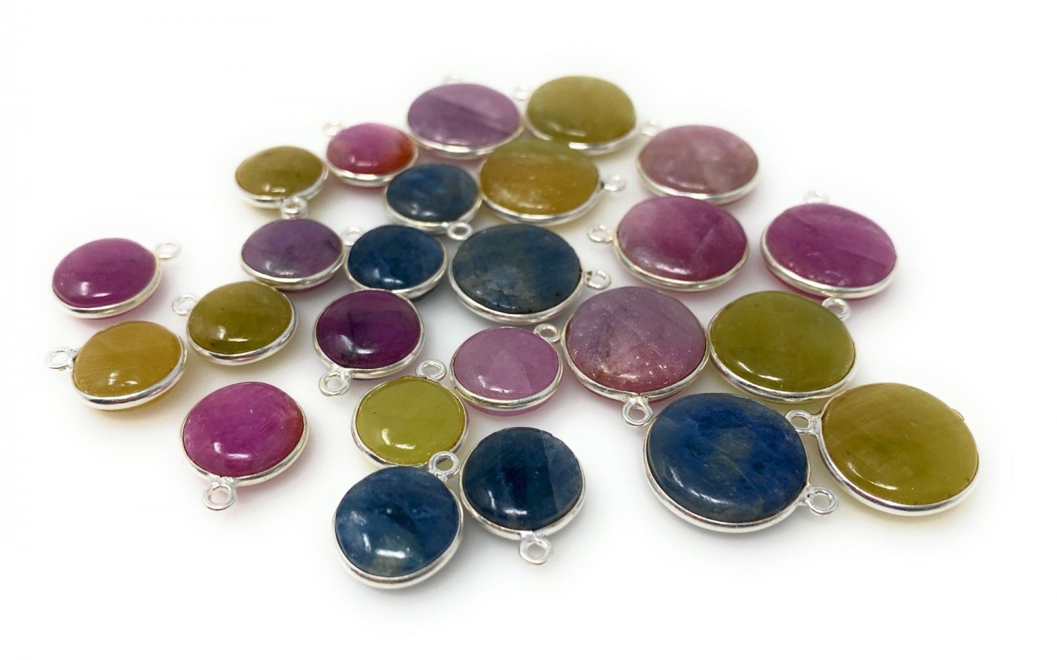 11 Pcs - 14 Pcs Natural Sapphire Gemstone Charms; Silver Jewelry Supplies; Bulk Wholesale Charms