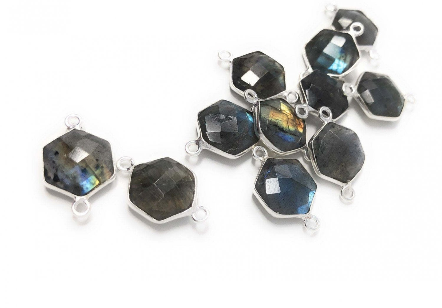 13 Pcs Natural Labradorite Double Bail Connectors Bulk Connector Charms 19.5x12.5mm Default Title
