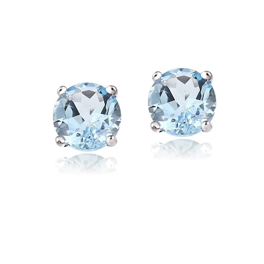 14K Gold 2ct Blue Topaz Stud Earrings, 6mm EWG12500BT
