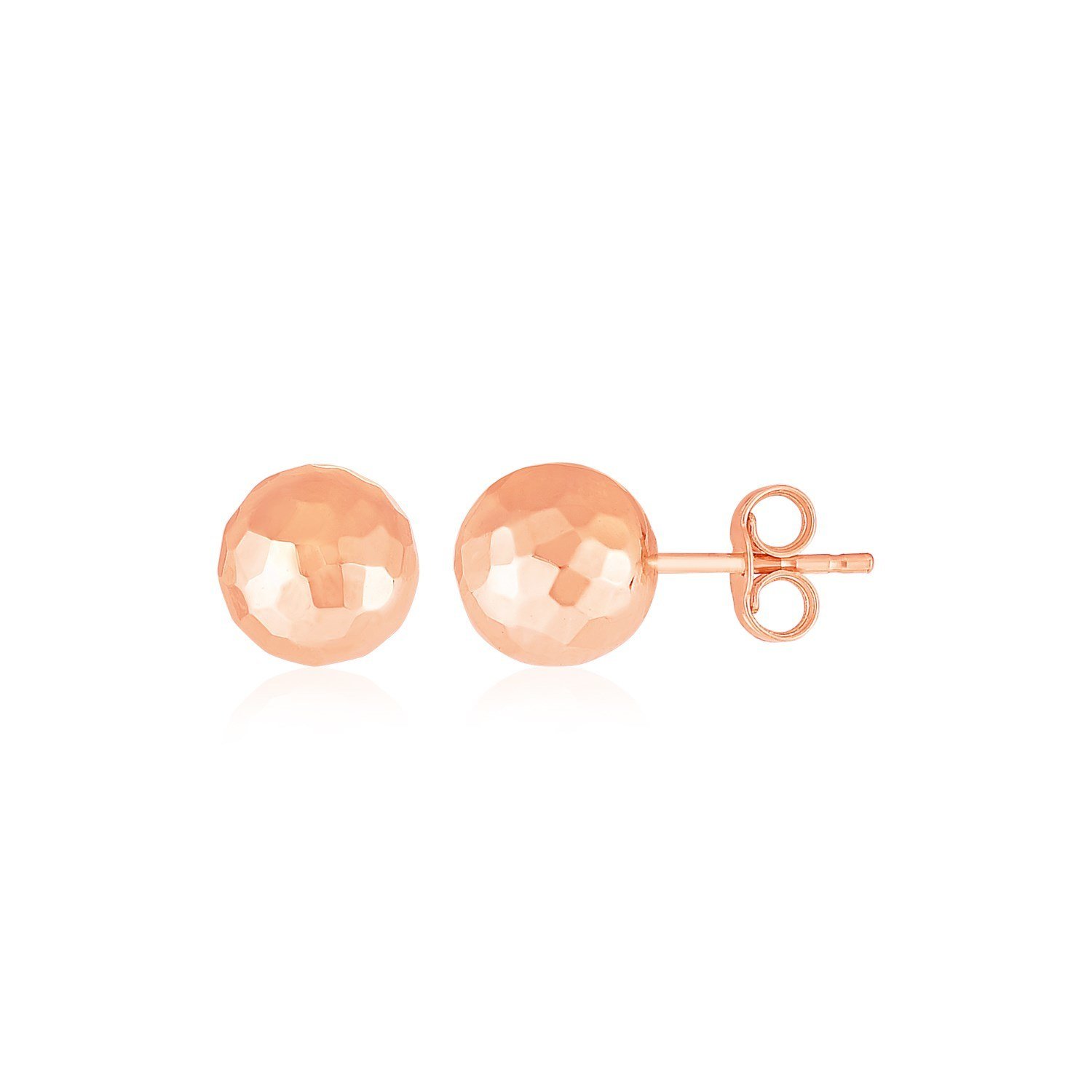 14k Rose Gold Ball Earrings with Faceted Texture Rose Gold