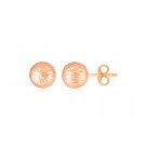 14K Rose Gold Ball Earrings with Linear Texture Rose Gold