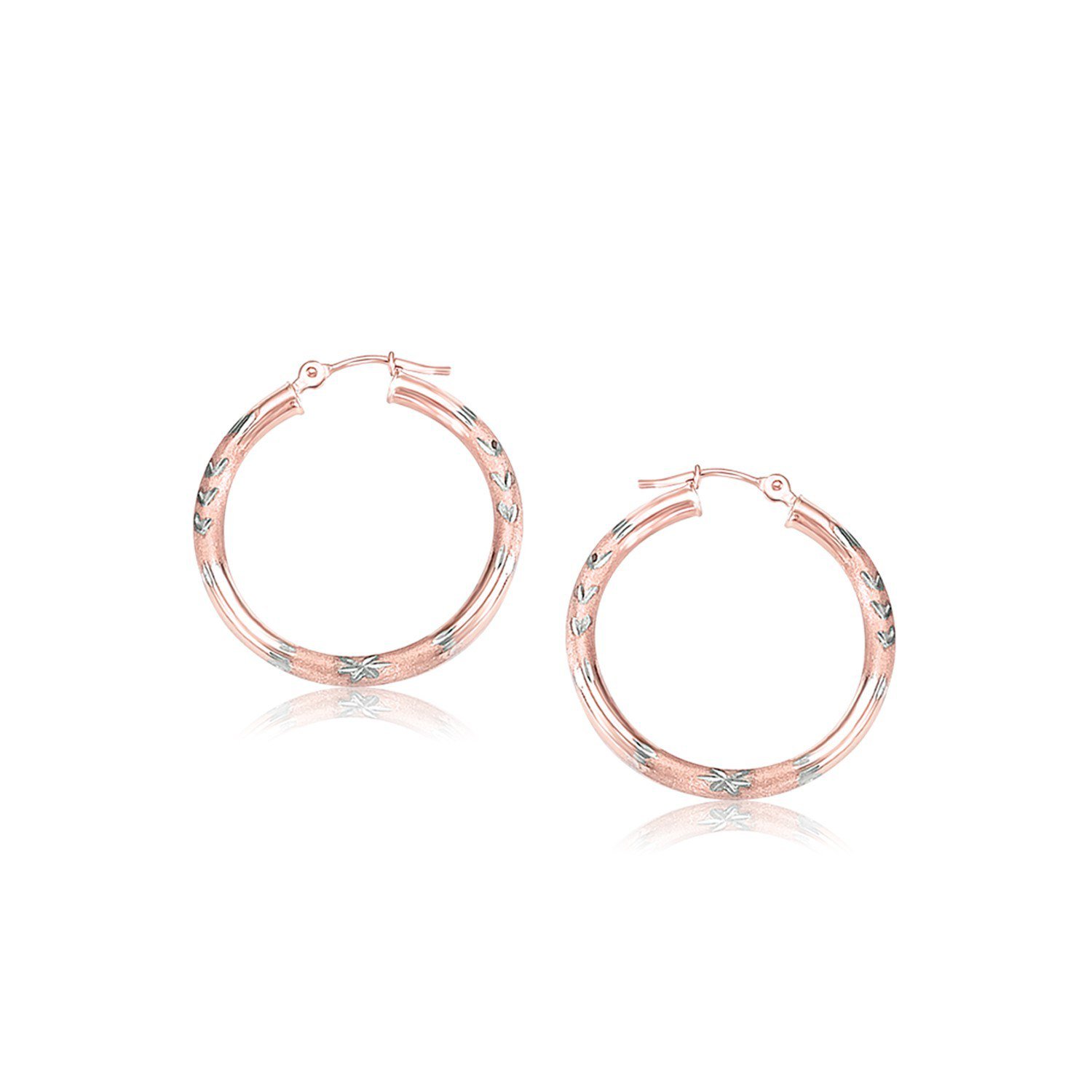 14k Rose Gold Fancy Diamond Cut Hoop Earrings (25mm Diameter) D127558