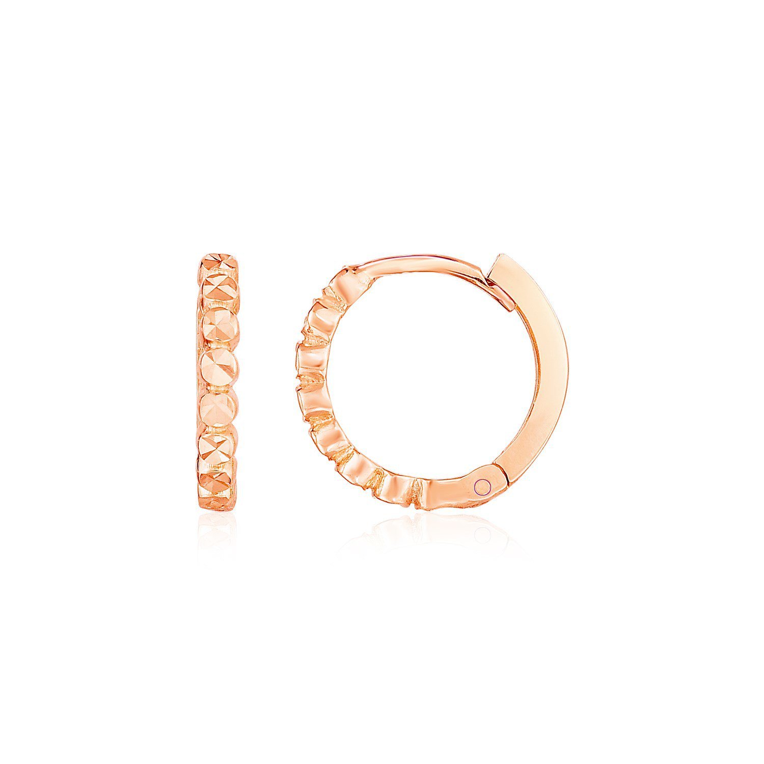 14k Rose Gold Petite Textured Round Hoop Earrings Rose Gold